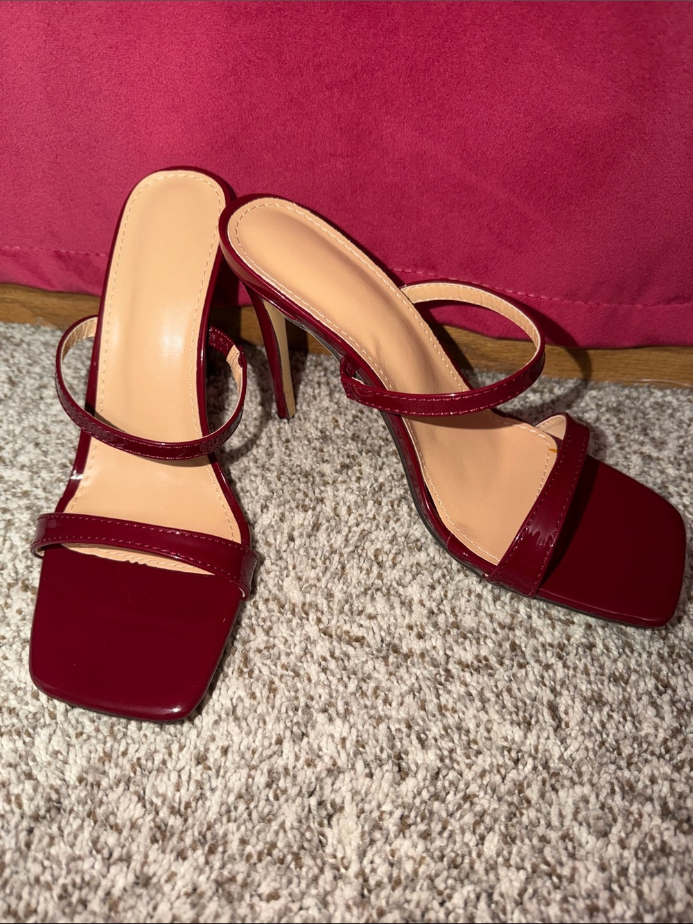 Amazon Burgundy Patent Strappy High Heel Square toe